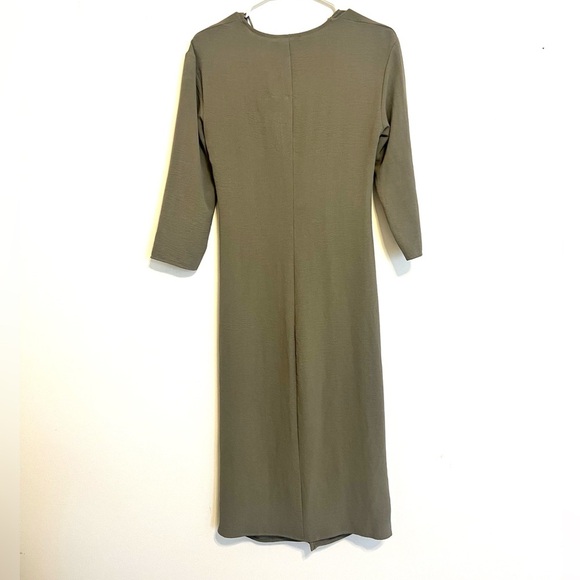 2/$30 ZARA - Green Tie Front Sheath Dress V-neck 3/4 Sleeve NWT - Picture 6 of 7